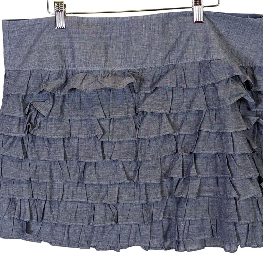 Old Navy Women size 14 Chambray Skirt Blue Ruffle Cotton Zip Up Western Prairie
